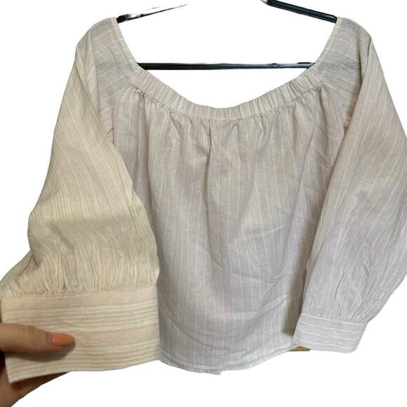Free People Hello There Off The Shoulder Blouse Striped Light Pink Size Medium - Picture 7 of 10